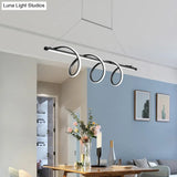 Sleek Black Spiral Island Led Light For Dining Room Suspension