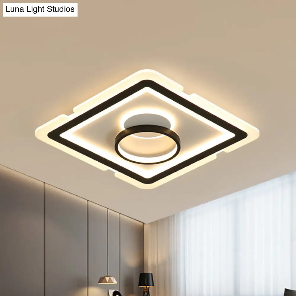 Sleek Black Square Flush Led Ceiling Light Fixture Ideal For Dining Room 16’/19.5’ Wide / 16’