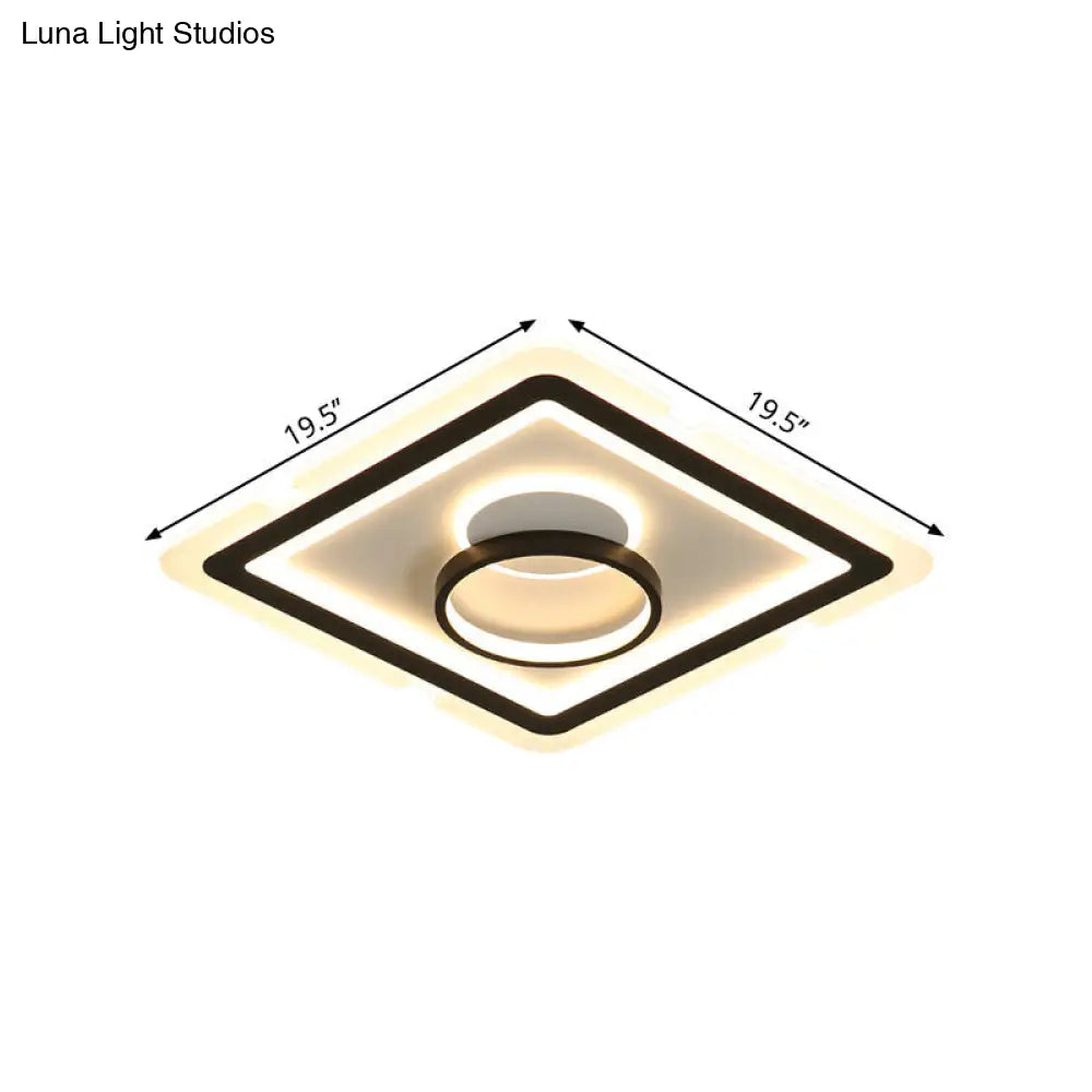 Sleek Black Square Flush Led Ceiling Light Fixture Ideal For Dining Room 16’/19.5’ Wide