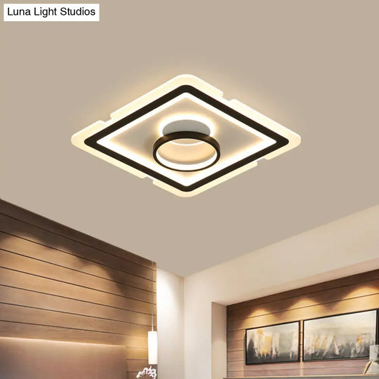 Sleek Black Square Flush Led Ceiling Light Fixture Ideal For Dining Room 16/19.5 Wide