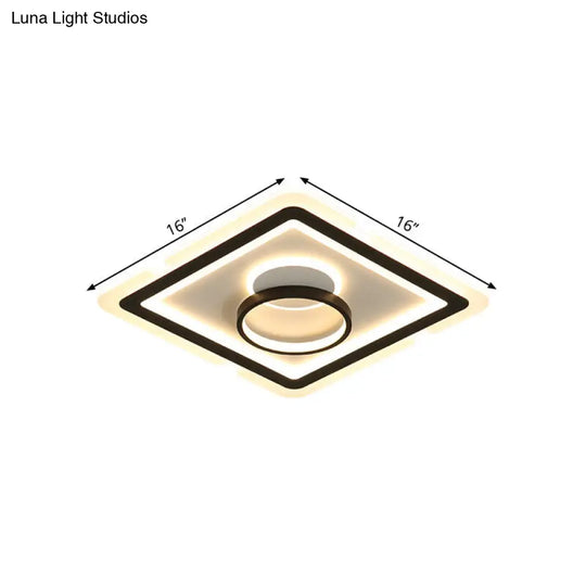 Sleek Black Square Flush Led Ceiling Light Fixture Ideal For Dining Room 16/19.5 Wide