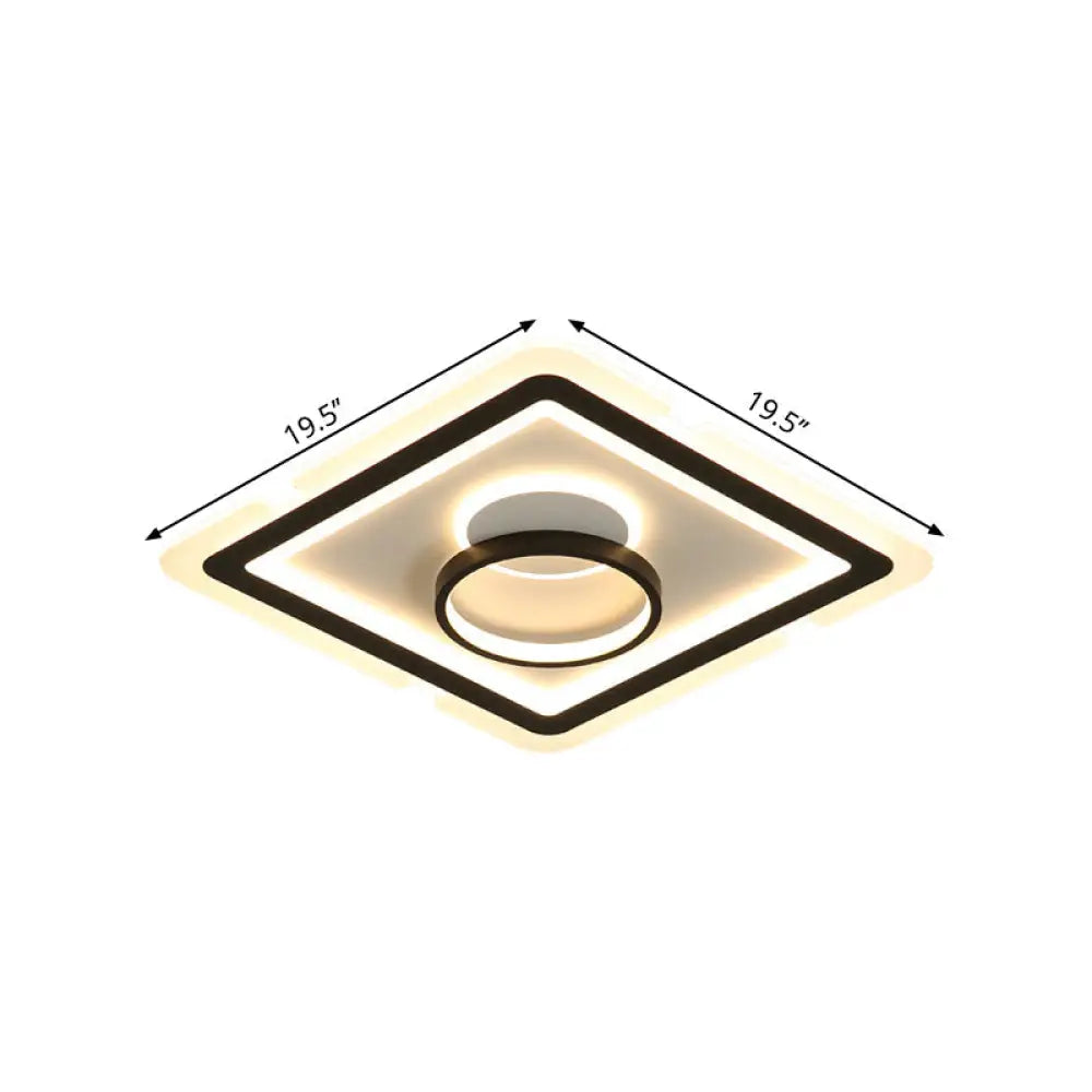 Sleek Black Square Flush Led Ceiling Light Fixture Ideal For Dining Room 16/19.5 Wide