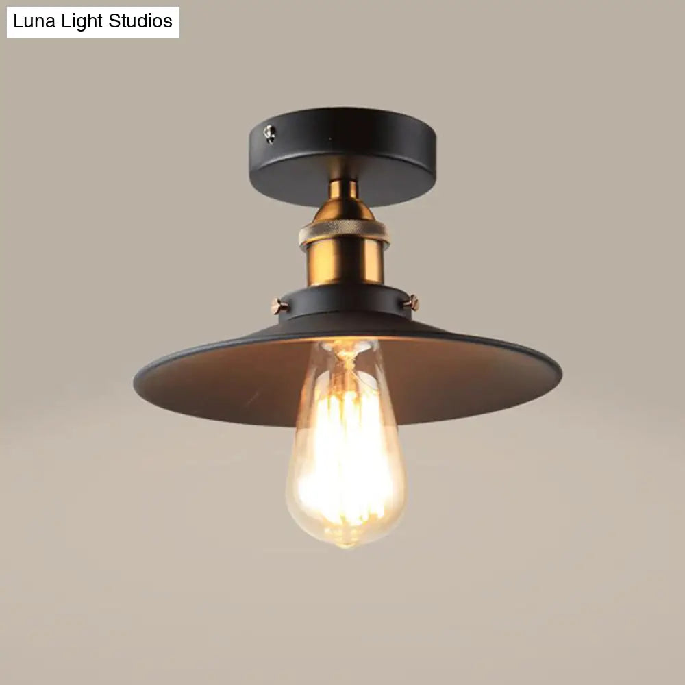 Sleek Black Tapered Iron Semi Mount Dining Room Ceiling Light - 1-Head