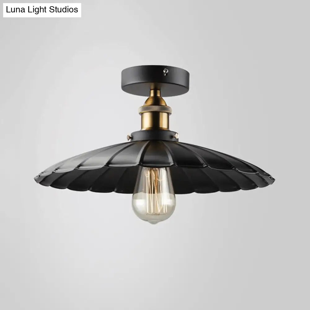 Sleek Black Tapered Iron Semi Mount Dining Room Ceiling Light - 1-Head