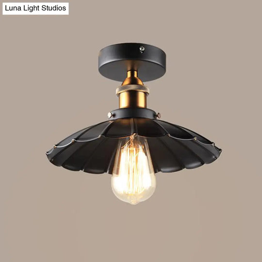 Sleek Black Tapered Iron Semi Mount Dining Room Ceiling Light - 1-Head