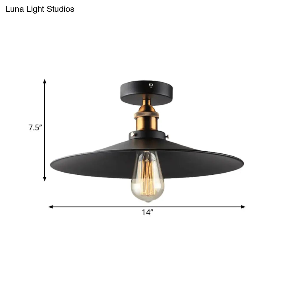 Sleek Black Tapered Iron Semi Mount Dining Room Ceiling Light - 1-Head