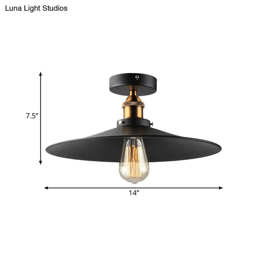 Sleek Black Tapered Iron Semi Mount Dining Room Ceiling Light - 1-Head