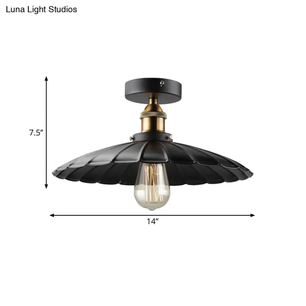 Sleek Black Tapered Iron Semi Mount Dining Room Ceiling Light - 1-Head
