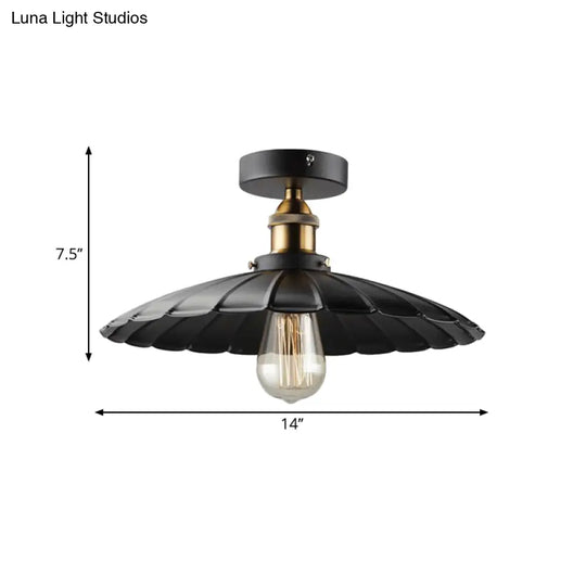 Sleek Black Tapered Iron Semi Mount Dining Room Ceiling Light - 1-Head