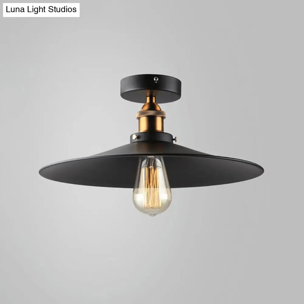 Sleek Black Tapered Iron Semi Mount Dining Room Ceiling Light - 1-Head