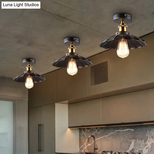 Sleek Black Tapered Iron Semi Mount Dining Room Ceiling Light - 1-Head