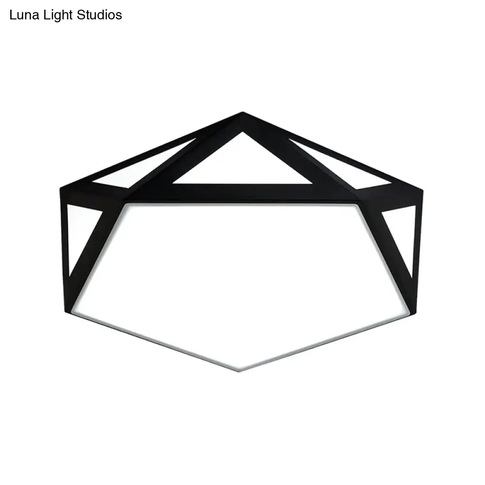 Sleek Black/White Pentagon Flush Ceiling Light With Acrylic Shade - Simple Led For Bedroom