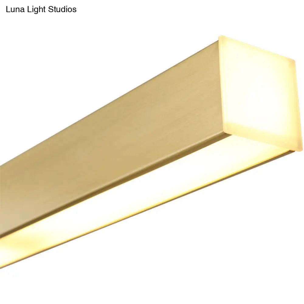 Sleek Brass Island Lamp: Simplicity Pole-Shaped Led Suspension Lighting For Acrylic Dining Rooms