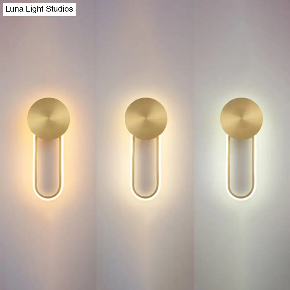 Sleek Brass Led Wall Sconce Light For Bedside Simple Elliptical Metal Lamp Fixture