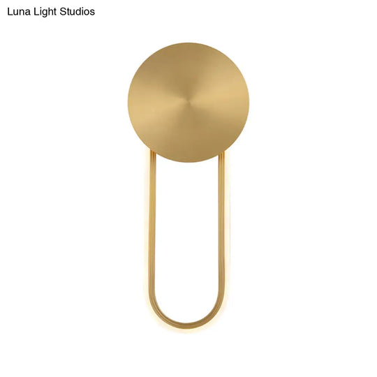 Sleek Brass Led Wall Sconce Light For Bedside Simple Elliptical Metal Lamp Fixture