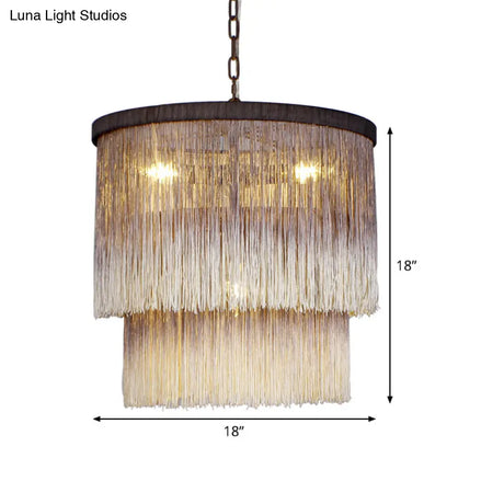 Sleek Brown Fabric Hanging Chandelier: Minimalist Cylindrical Design 4 Bulbs Suspension Lamp For
