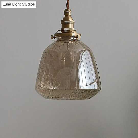 Simplicity Tapered Bubbled Glass Pendant Light - 1-Bulb Restaurant Fixture Cognac