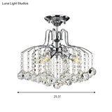 Sleek Cascade Ceiling Fixture Crystal Ball - 8 - Head Semi Flush Light In Chrome For Living Room
