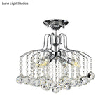 Sleek Cascade Ceiling Fixture Crystal Ball - 8 - Head Semi Flush Light In Chrome For Living Room