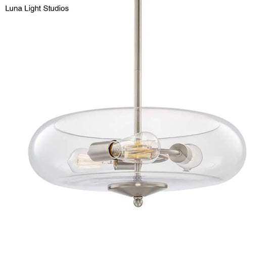 Simple Chrome Fish Tank Chandelier - Clear Glass Hanging Lamp With 3 Lights For Restaurants