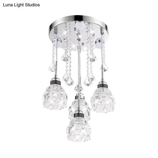 Sleek Chrome Semi Flush Light Fixture With Lotus Crystal Shade - Perfect For Modern Dining Rooms