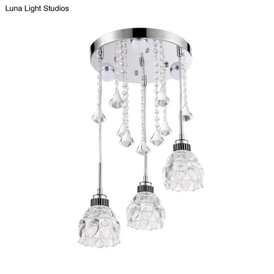 Sleek Chrome Semi Flush Light Fixture With Lotus Crystal Shade - Perfect For Modern Dining Rooms