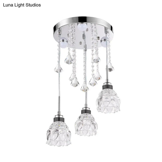 Sleek Chrome Semi Flush Light Fixture With Lotus Crystal Shade - Perfect For Modern Dining Rooms