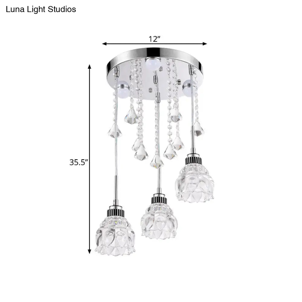 Sleek Chrome Semi Flush Light Fixture With Lotus Crystal Shade - Perfect For Modern Dining Rooms