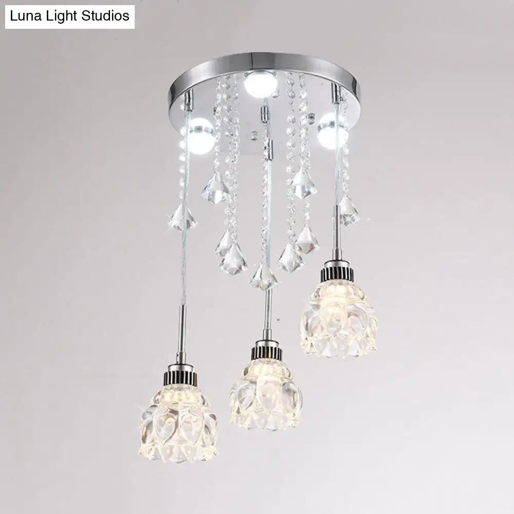 Sleek Chrome Semi Flush Light Fixture With Lotus Crystal Shade - Perfect For Modern Dining Rooms