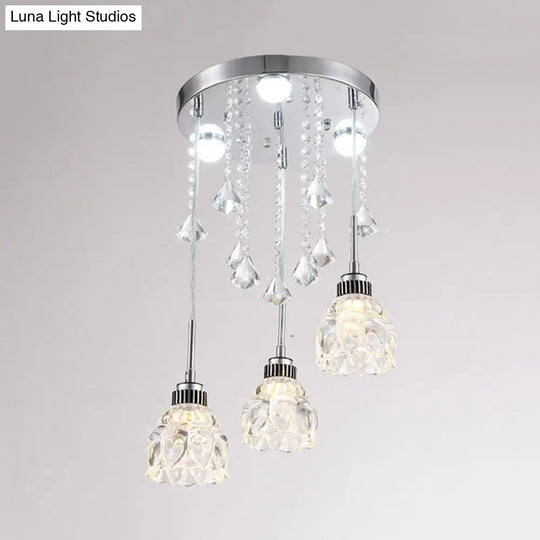 Sleek Chrome Semi Flush Light Fixture With Lotus Crystal Shade - Perfect For Modern Dining Rooms