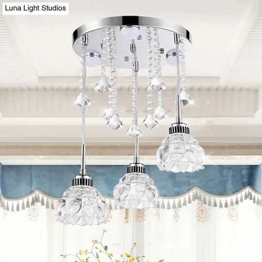 Sleek Chrome Semi Flush Light Fixture With Lotus Crystal Shade - Perfect For Modern Dining Rooms 3 /