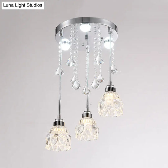 Sleek Chrome Semi Flush Light Fixture With Lotus Crystal Shade - Perfect For Modern Dining Rooms