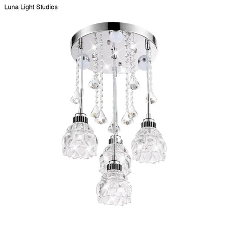 Sleek Chrome Semi Flush Light Fixture With Lotus Crystal Shade - Perfect For Modern Dining Rooms