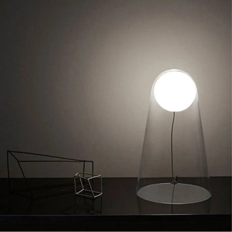 Sleek Clear Glass Led Bedside Night Lamp With Modo Shade Inside - Minimalist Conical Table Light