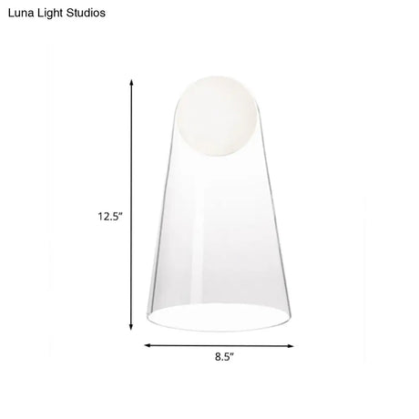 Sleek Clear Glass Led Bedside Night Lamp With Modo Shade Inside - Minimalist Conical Table Light