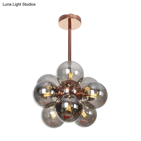 Modern Minimalist Globe Semi Flush Ceiling Light Fixture In White/Green/Blue Glass With 9 Lights -