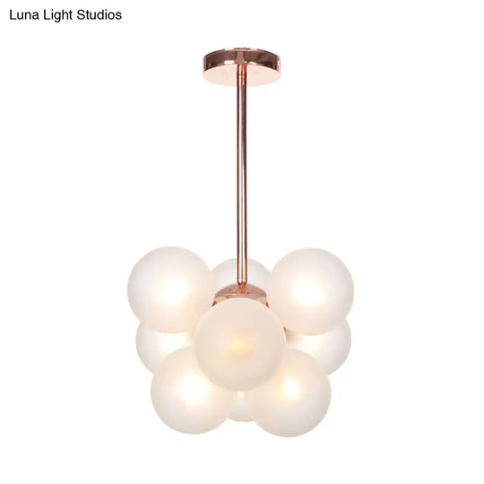 Modern Minimalist Globe Semi Flush Ceiling Light Fixture In White/Green/Blue Glass With 9 Lights -