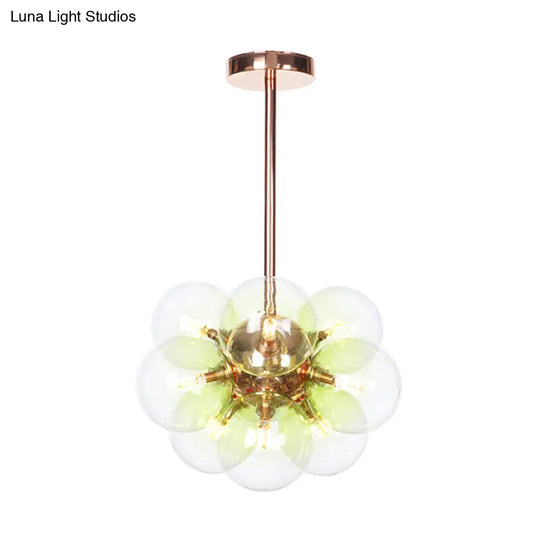 Modern Minimalist Globe Semi Flush Ceiling Light Fixture In White/Green/Blue Glass With 9 Lights -