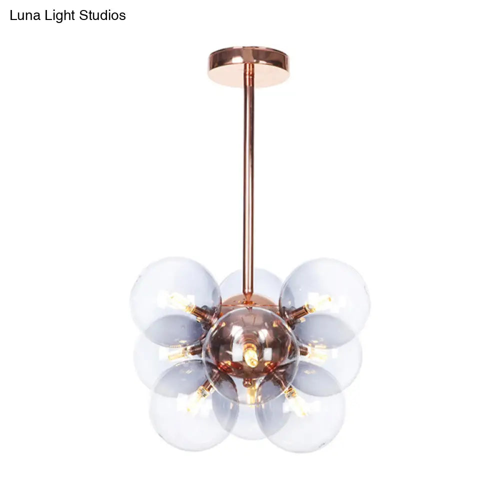Modern Minimalist Globe Semi Flush Ceiling Light Fixture In White/Green/Blue Glass With 9 Lights -