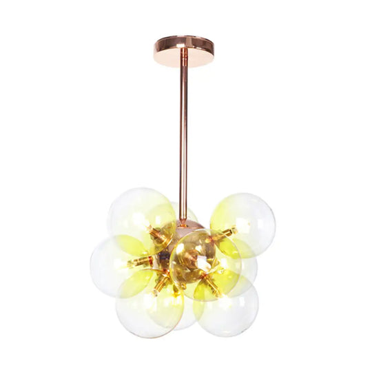 Sleek Copper Ceiling Mounted Globe Semi Flush Light With Minimalist White/Green/Blue Glass – 9