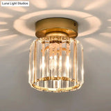Sleek Crystal Ceiling Lamp: Square/Cylinder Corridor Semi Flush Mount In Black/Gold For Simplicity
