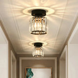 Sleek Crystal Ceiling Lamp: Square/Cylinder Corridor Semi Flush Mount In Black/Gold For Simplicity