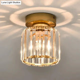 Sleek Crystal Ceiling Lamp: Square/Cylinder Corridor Semi Flush Mount In Black/Gold For Simplicity