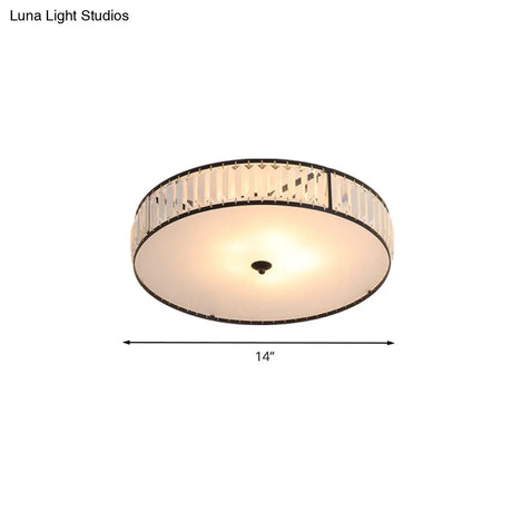 Sleek Crystal Drum Ceiling Mount Light Fixture - 14’/21.5’ W White 3/5 Lights Ideal For Bedroom
