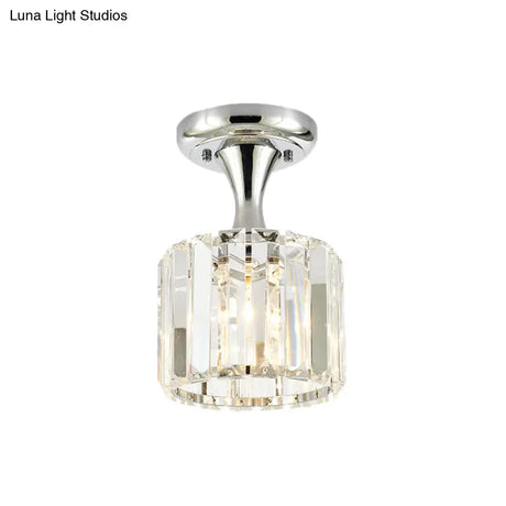 Sleek Crystal Kitchen Flush Light: Spiral Cone Cylinder Design With Chrome Finish