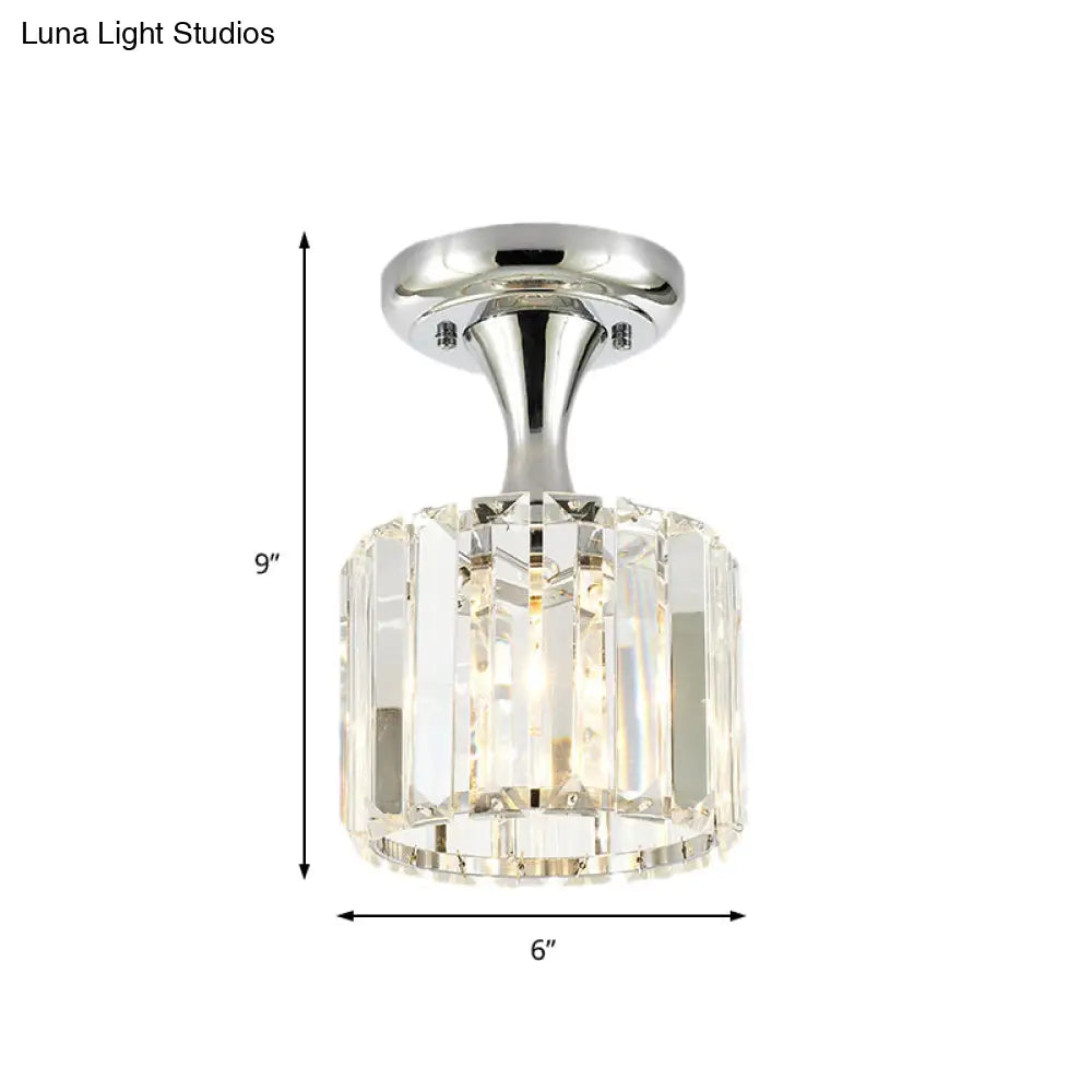 Sleek Crystal Kitchen Flush Light: Spiral Cone Cylinder Design With Chrome Finish