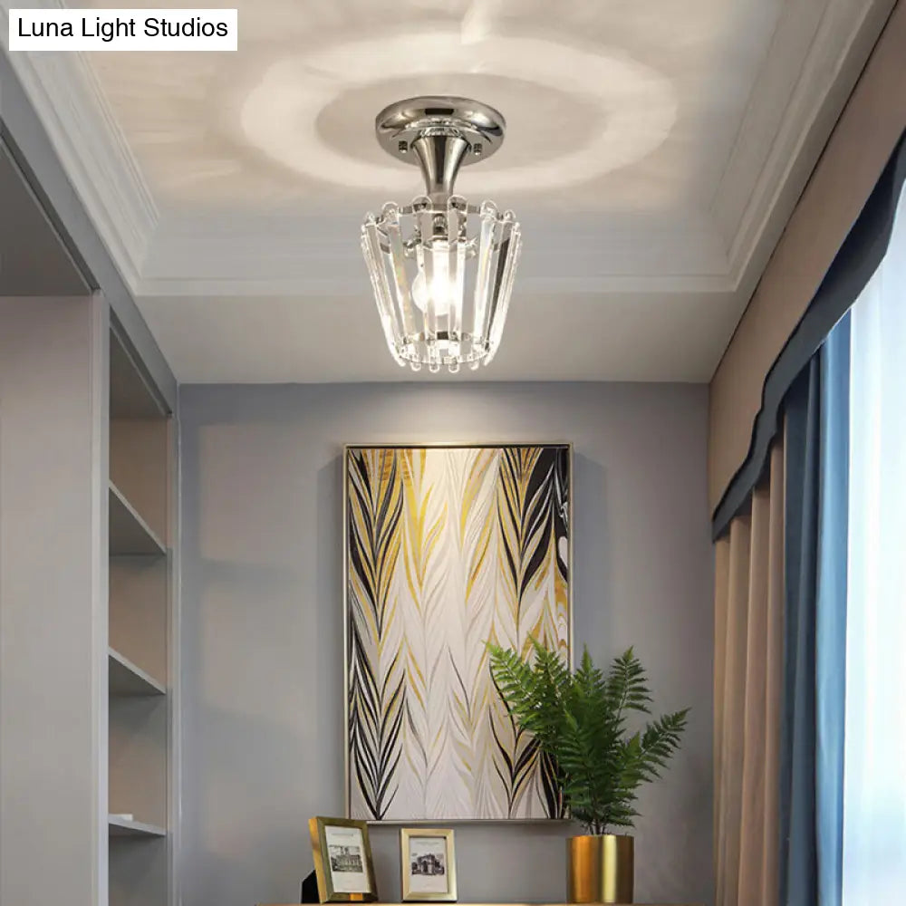 Sleek Crystal Kitchen Flush Light: Spiral Cone Cylinder Design With Chrome Finish /