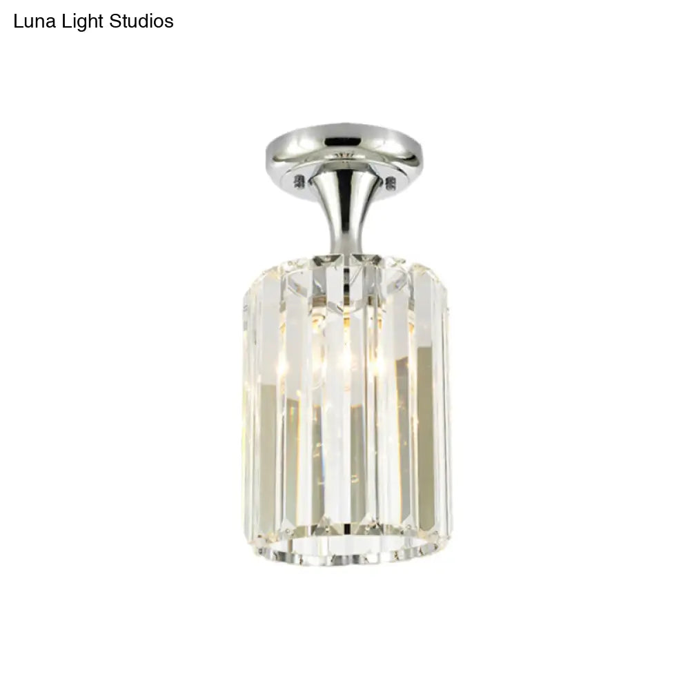Sleek Crystal Kitchen Flush Light: Spiral Cone Cylinder Design With Chrome Finish