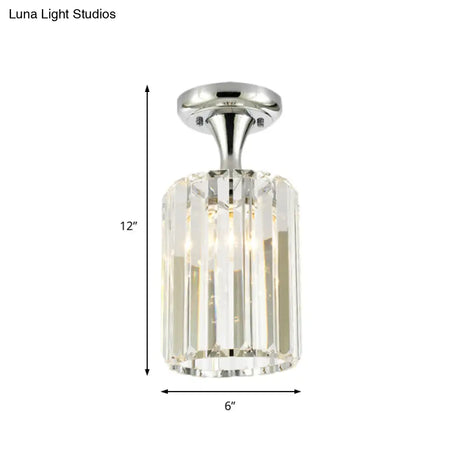 Sleek Crystal Kitchen Flush Light: Spiral Cone Cylinder Design With Chrome Finish