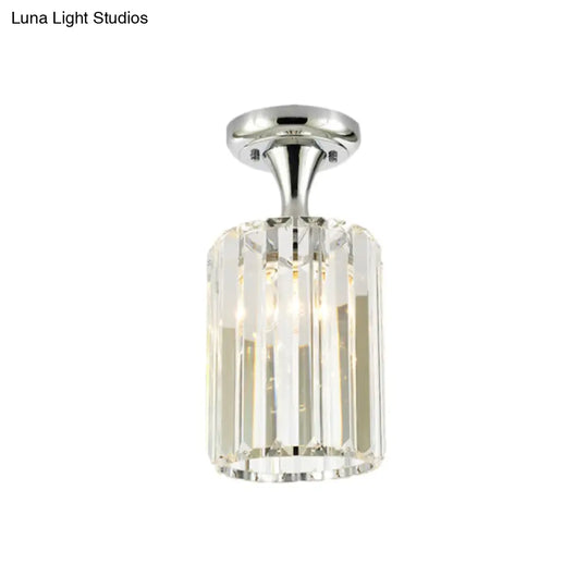 Sleek Crystal Kitchen Flush Light: Spiral Cone Cylinder Design With Chrome Finish